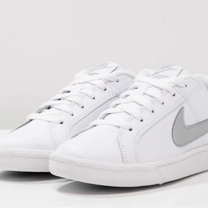 Nike women’s Court Royale white/metallic silver 11.5